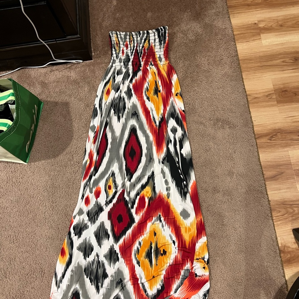 Goddess Red Orange Strapless Sundress Casual- Maternity